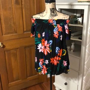 Black with florals off the shoulder blouse